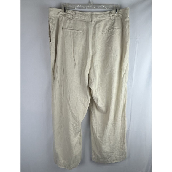 GAP Linen Blend Wide Leg Pants Women's Size 20 Off-White Pleated Front Pockets - Picture 2 of 6
